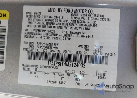 2021 Ford Mustang Gt Premium из США, поврежденный, VIN 1FATP8FF4M5124032